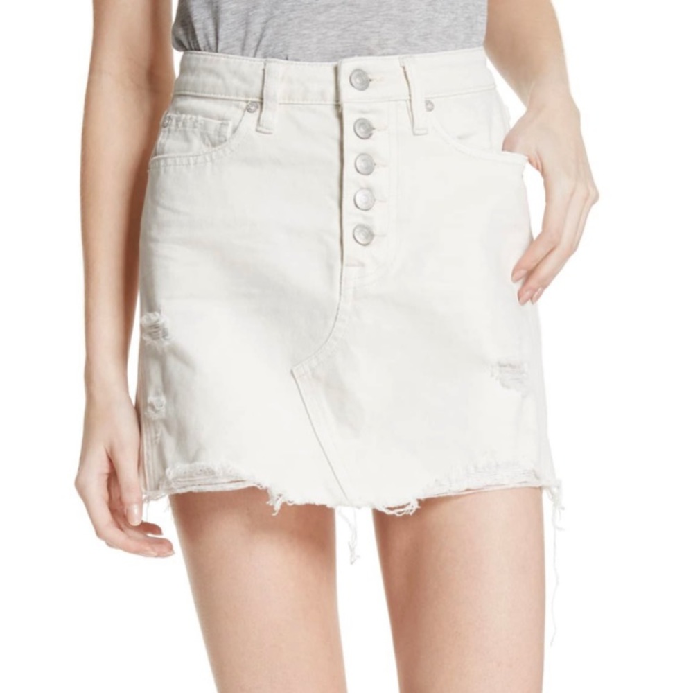 Free People Cotton Ripped Denim White Jean Skirt